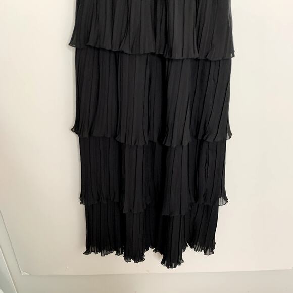 GANNI Pleated Georgette Flounce Smock Midi Dress Black Womens Size 32 New - Picture 11 of 16